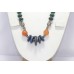 Antique String Necklace Oxidized Metal Natural Multi Color Gem Stone Women D298